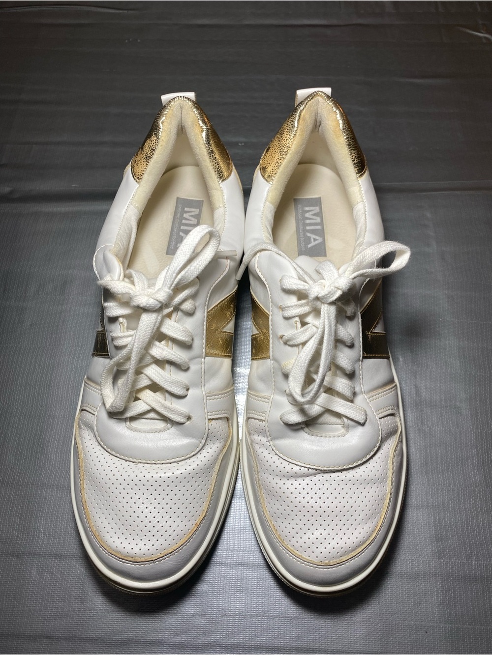 MIA White Sneakers with Gold Accents